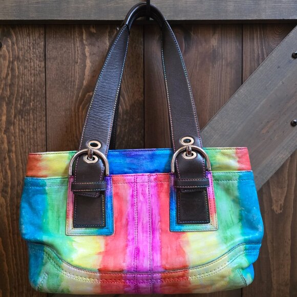 Custom-Colored Tie-Dye Genuine Leather Coach Purse - Picture 2 of 8
